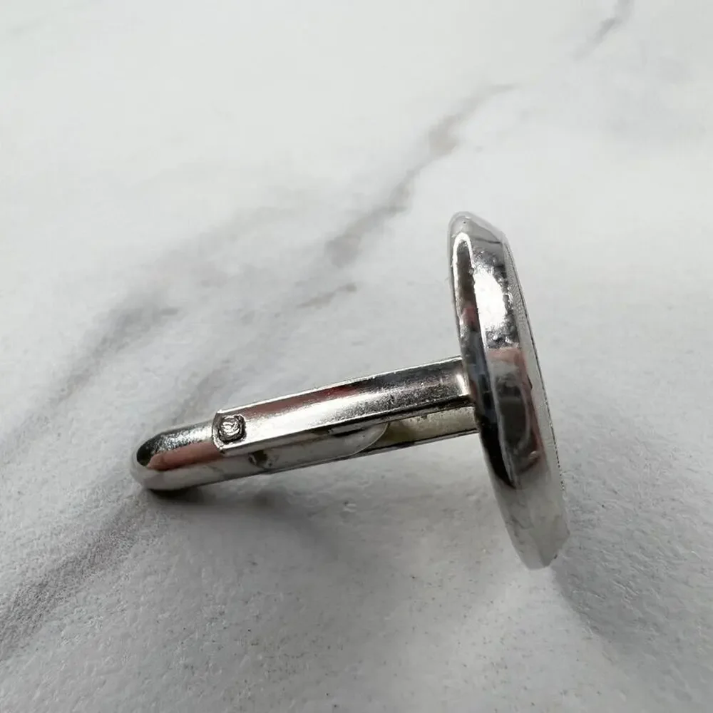 Vintage Silver Tone Blue Rhinestone Round Single Cufflink